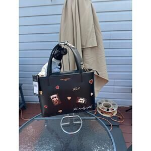 KARL LAGERFELD MAYBELLE SATCHEL WITH CATE PINS BLACK WOMENS NWT